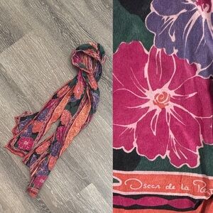 Oscar de la Renta Silk Floral Rectangle Neck Tie Scarf 48x10